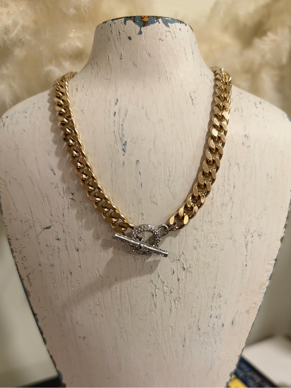 Gold-Tone Cuban Link Chain with Crystal Toggle Necklace